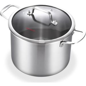 DELARLO Tri-Ply Stainless Steel 8 Quart Stock Pot, Heavy-Duty, All Stove Compatible, Up to 600 Soup Pot with Lid, 18/10 Induction Big Stockpot with Lids, Large Stainless Steel Induction for Cooking