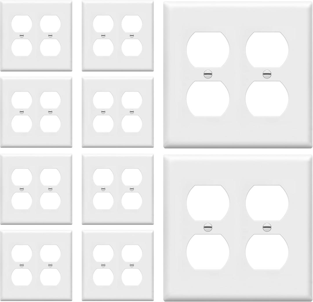 ENERLITES Duplex Receptacle Outlet Wall Plate, Gloss Finish, Midway Size 2-Gang 4.88" x 4.92", Unbreakable Polycarbonate Thermoplastic, UL Listed, 8822M-W-10PCS, White (10 Pack)