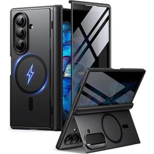 BERFY for Samsung Galaxy Z Fold 7 Case with Privacy Screen Protector, [Compatible with MagSafe][Anti Spy] Builtin Hidden Kickstand, FullBody Shockproof Slim Phone Case for Z Fold 7, Black Stylus