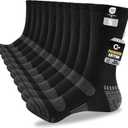Mens Cotton Boot Crew Socks, 5 Pairs Full Cushion Socks Moisture-Wicking & Reinforced for Work Hiking Walking Outdoor (Black)