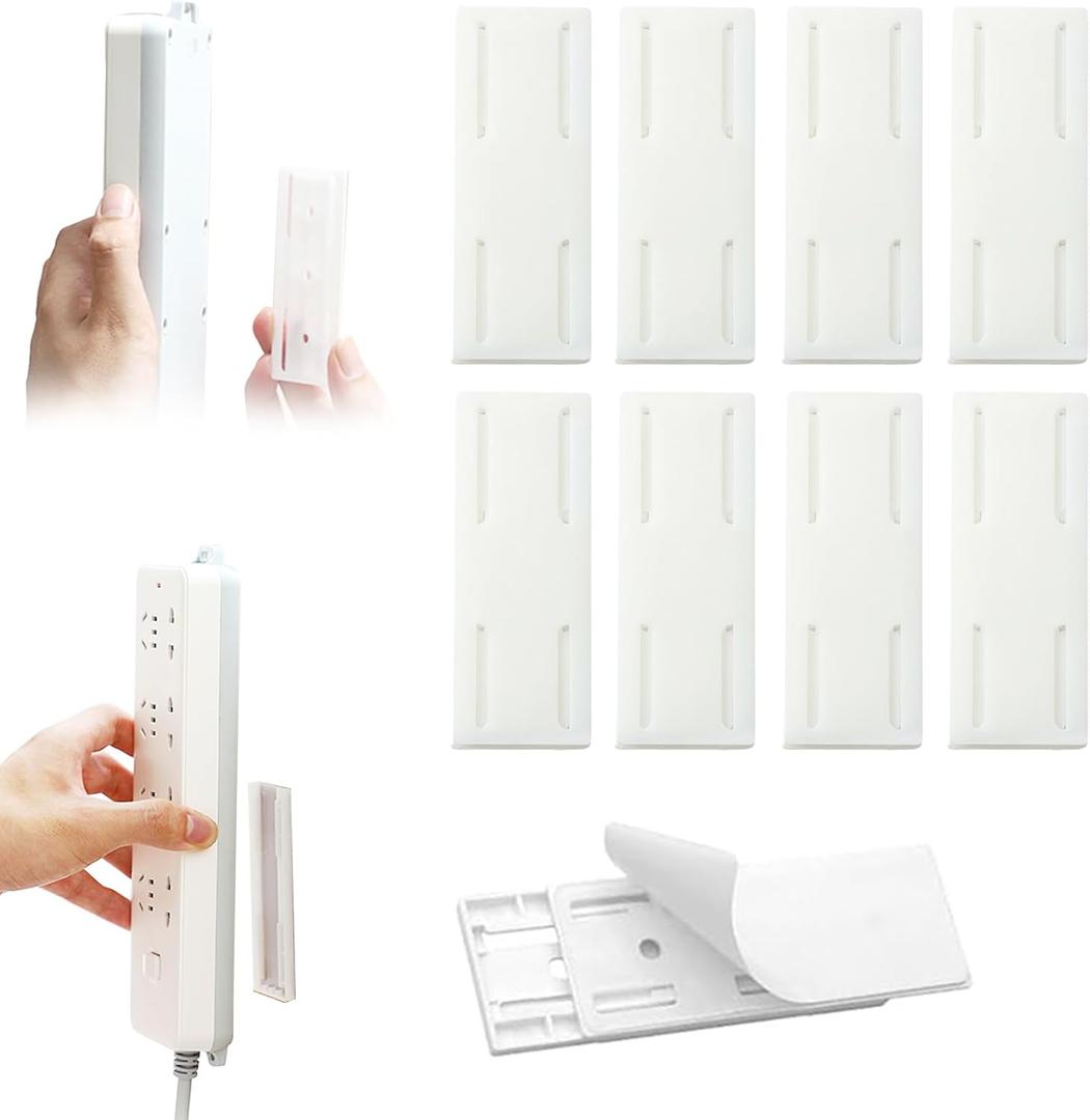 Self-Adhesive Desktop Socket Fixer, Power Strip Holder Adhesive Punch Free Socket Holder Cable Management Punch Free Surge Protector,Desktop Mountable Plug-in Socket Fixer Bracket Stand (White, 4PCS)