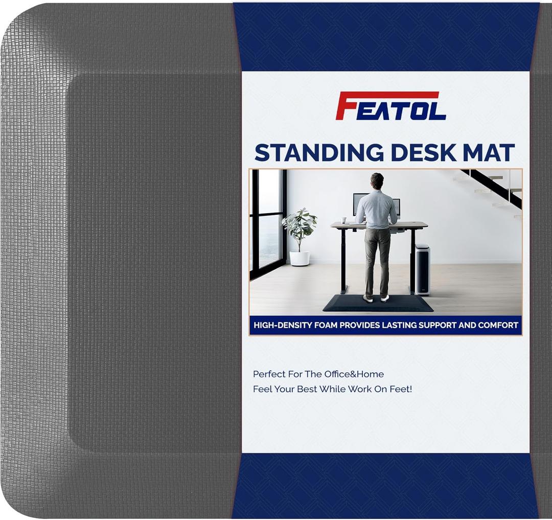 FEATOL Anti Fatigue Mat Floor Mat, Extra Thick Standing Office Desk Mat Memory Foam Cushioned Anti Fatigue Ergonomic Kitchen Mats Comfort Standing Pad NOT PVC 9/10 Inch Thick (20" x 39", Gray) (Grey)