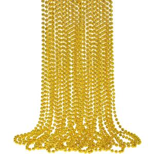SHAOQINLIN 12 PCS Gold Bead Necklace, Mardi Gras Beads Christmas Necklaces 33" Metallic Beaded Costume Party Necklaces for Parade Throws, Wedding, Birthday, Pirate Party Favors