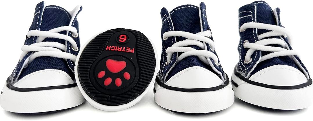 Dog Boots, Dog Sport Sneakers 4-Pack | Breathable Anti-Slip Paw Protectors for Hot Pavement | Small Medium Large Dogs Running Hiking Walking Shoes with Rugged Rubber Sole (Size 6, Blue)