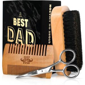 Christmas Dad Gifts from Daughter Son - Beard Kit for Men Grooming and Care with Brush, Comb, Scissors & Storage Bag - Best Dad Ever Gifts for Dads Father Stepdad, Beard Growth Kit for Men