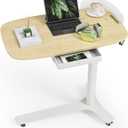 Height Adjustable Mobile Standing Desk with 360 Swivel Casters, 28"-43" Pneumatic Rolling Desk with Storage Drawer, Perfect for Home Office, Bedroom, Living Room, Oak