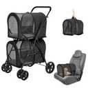 Double Pet Stroller for Dogs and Cats with 2 Detachable Carrier, Quick-Folding Dog Stroller for Medium Dogs Cats, 4 Wheels, Black