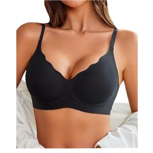 Avidlove Bras for Women No Underwire Seamless Push Up Bra Wireless Soft Bralettes Scalloped Full Coverage Everyday Bra (Medium, Black)