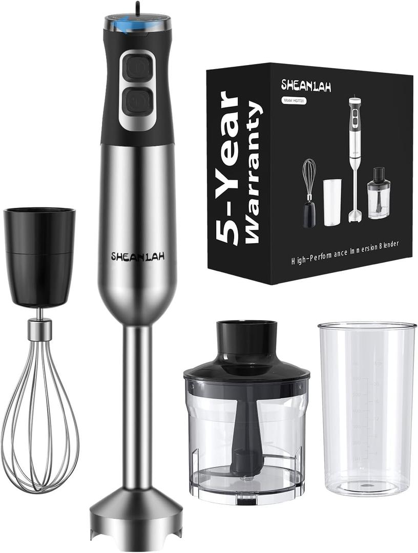 1000W Powerful Immersion Blender Handheld, 2025 New Update Hand Blender with 25-Speed and Heavy-Duty Copper Motor, 4 in 1 Hand Mixer with Chopper, Whisk, Beaker and Wand