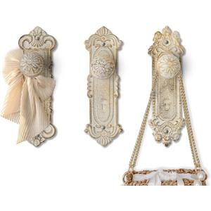 Comfify Shabby Chic Cast Iron Decorative Wall Mounted Hooks - Rustic White - Door Knob Coat Hooks - Set of 3 - Screws and Anchors Included - Antique Wall Hooks for Hanging Clothes