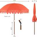 JONATHAN Y Horizon 6.5 ft. Beach Umbrella, Coastal Coral Red with Fringe, Boho UV 50+ Sun Shade with Scalloped Edge, Push-Button Tilt and Carry Bag, Dark Brown Wood Finish Pole UMB1004F, 78 inches diameter, 84 inches height