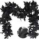 RECUTMS Black Maple Leaf Garland 5.7Ft Artificial Autumn Garland 2Pcs Halloween Hanging Fall Maple Leaves Vines Black Halloween Wreath Fall Foliage Decor for Thanksgiving Indoor Outdoor Wall Mantle