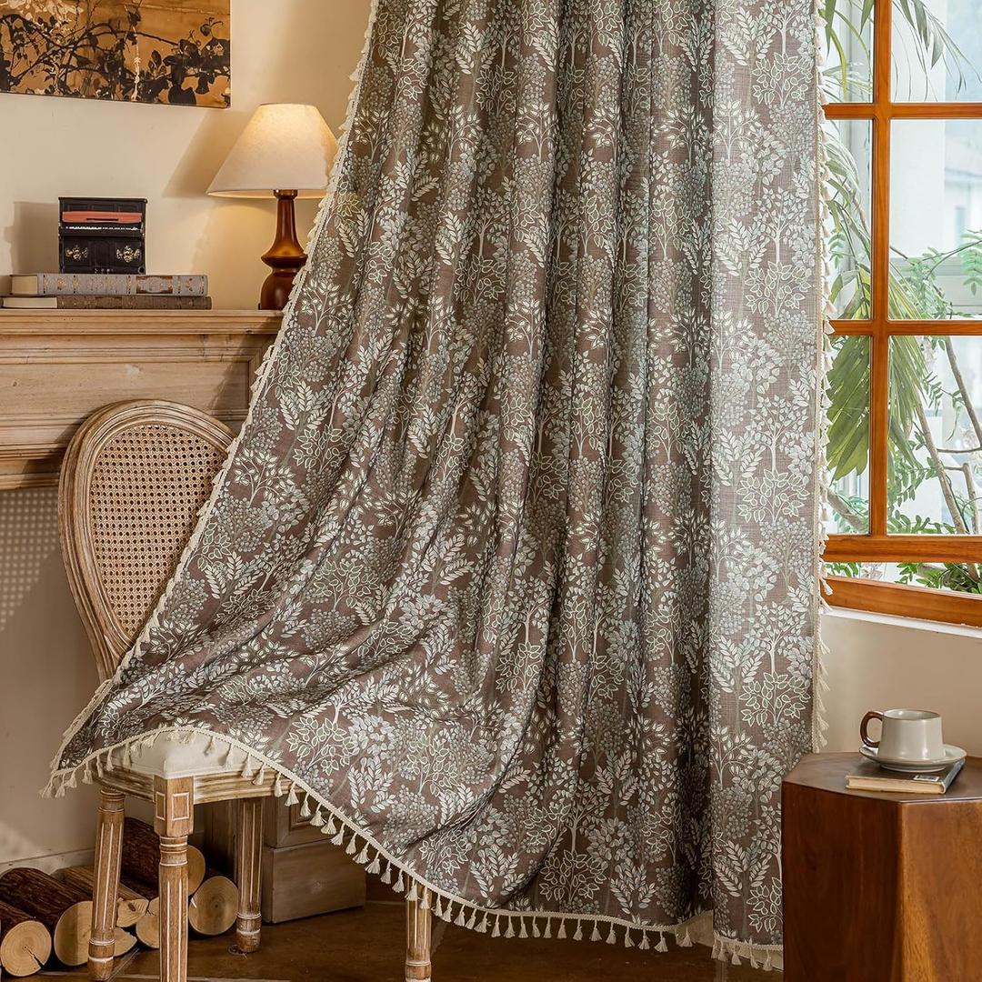 OYX Floral Curtains 84 Inch Length 2 Panels for Living Room, Bedroom Light Filtering Drapes, Farmhouse Vintage Country French Tassels for Boho Pattern Rod Pocket Aesthetic Home Decor Window Treatments