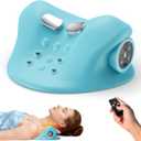 Ringco Neck Massager Pillow with 3 Level Heating & Vibration Adjustable, Heated Neck Stretcher with 6 Modes, Rechargeable Cervical Traction Device for Pain Relief & Muscle Relaxation (Light Blue)