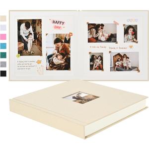 Pssoss 10 x 10 Inch DIY Scrapbook Album 40 Pages Linen Hardcover Kraft White Paper Scrap Book Photo Albums Memory Book for Baby Wedding Family Anniversary Photo Album (Beige, 40 pages)