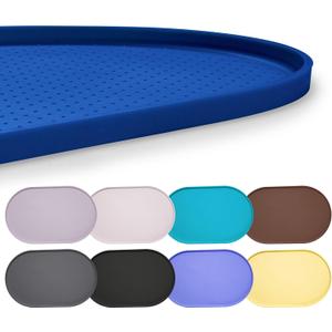 Hubulk 100% Waterproof Silicone Pet Feeding Mat with Raised Edge for Food and Water, Dog Bowl Mats, Cat Bowls Placemat with High Lip Protects Floor for Cats and Dogs (Navy Blue, 16" L x 10" W)