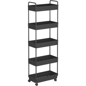 Buzowruil Rolling Storage Cart 5 Tier Organizer Mobile Shelving Unit Storage Rolling Utility Cart with Wheels for Kitchen Bathroom Laundry,Black