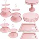 8 Pcs Cake Stands Set Metal Dessert Table Display Tiered Cupcake Holder Candy Donut Fruit Plate Cake Serving Tray Candlestick Display Treats Serving Tower for Wedding Birthday Party Decor (Pink)
