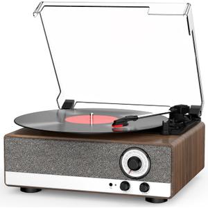 7-in-1 Record Player Bluetooth Turntable with Built-in Stereo Speakers, Support Bluetooth in & Out and AM/FM Radio, Belt Drive 3-Speed Turntable with Pitch Control & RCA Line Out & Auto Stop