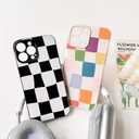 NITITOP Compatible with iPhone 14 Pro Case Cute Aesthetic Checkerboard Larger Blocks Pattern for Women Girl Trendy Slim Fit TPU Silicone Shockproof Full Camera Protection Cover - Black and White