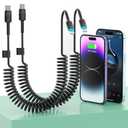 2Pack CarPlay USB-C to Lightning iPhone USB Coiled Charger Cable for Car,4Ft Apple Short Charging Cord Sync Data Retractable Charger Connector for iPhone14/13/12/11 SE/Xr/iPad[MFi Certified]-Black