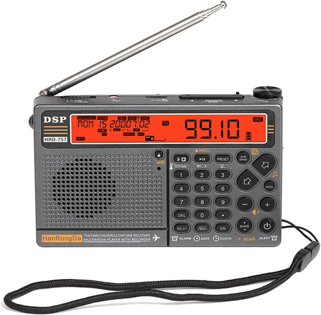Docooler Shortwave Radio, Portable Radio with AM/FM/SW/VHF/UHF/AIR/WB Radio, 2500mAh Battery, 1000 Presets, APP Control, BT Music Player Build-in SOS Alarm, Flashlight, Alarm Clock - Orange/Green