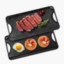 VEVOR Reversible Grill/Griddle, 20x10 inch Pre-Seasoned Cast Iron Griddle, Portable Rectangular Pan with Handle, Family Cookware for Indoor/Outdoor Stove Top Burner, Gas, Camping BBQ, Black