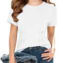 ZDC Girls Pleated Short Sleeve T Shirts Summer Crewneck Tops Casual Cute Basic Tees 5-14 Years White