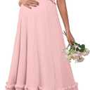 OUGES Womens 2026 Summer Maternity Photoshoot Dress Boho Maxi Smocked Baby Shower Dress Ruffle Sleeve Maternity Clothes (Pink, XXL)