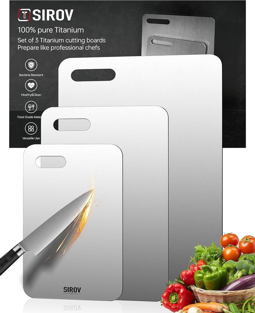 Katuchef Titanium Cutting Board for Kitchen, 100% Pure Titanium Cutting Board Food Grade, Non Toxic Chopping Board, Dishwasher Safe, Easy to Clean(Set of 3)