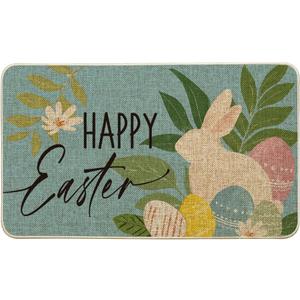 Artoid Mode Blue Rabbit Flowers Bunny Eggs Happy Easter Doormat, Home Decor Low-Profile Switch Rug Door Mat Floor Mat for Indoor Outdoor 17x29 Inch