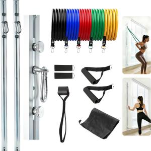 Aluminum Anchor Fitness System for Wall-Mounted, Resistance Band Wall Mount, Adjustable with Five Resistance Bands, Space Save Design for Strength Training, Workout Wall Anchor System