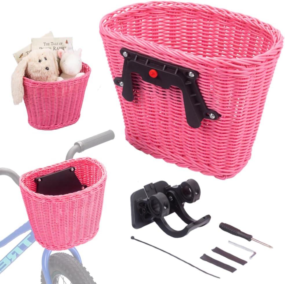 PEDALON Kids Bike Basket with Innovative Clip - Large Non-Sagging Bicycle Front Basket for Girls & Boys - Basket for Tricycle - Premium Bike Accessories for Little Kid and Toddler - Pink - Plastic