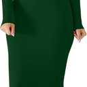 BORIFLORS Women's Sexy Basic Long Sleeve Turtleneck Bodycon Party Long Pencil Dress (Medium, Dark Green)