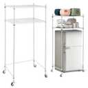 Tandefio 2 Tier Mini Fridge Stand with Storage for Dorm Microwave Stand Over Mini Fridge Storage Shelf with Wheels Adjustable Height Organizer for Kitchen College Rooms Pantry (White)