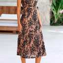 BTFBM Women's Summer Dress Sleeveless Spaghetti Strap Midi Dress Sexy Cowl Neck Floral Cocktail Dress Party Dresses (Brown, S)