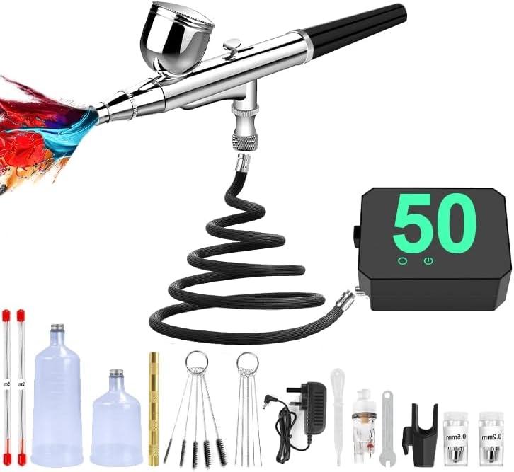 Airbrush Kit with Compressor - High-Pressure Portable Air Brush with 0.2/0.3/0.5mm Nozzle, Non-Clogging Spray Gun with Cleaning Brush for Painting Model Barber Cake