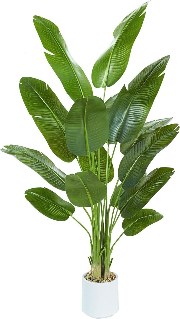 Bird of Paradise Artificial Tree 7ft Tall Faux Plant, Fake Banana Leaf Plant Indoor, Faux Palm Tree Faux Floor Plants Tropical Tree in Pot, Present for Friend Housewarming Decor