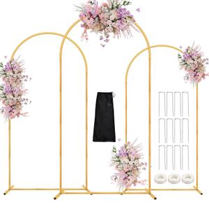 DEVISEFUN Arch Backdrop Stand, 7.2FT, 6.6FT, 6FT Set of 3 Metal Gold Wedding Balloon Arch Stand Kit with Base for Gender Reveal Ceremony Bridal Graduation Party Event Background Decoration, 7.2FT, 6.6FT, 6FT, Gold