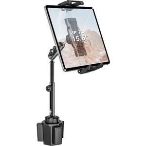 Cup Holder Car Large Tablet Mount, [Up to 15.6"] Metal Adjustable Arm CupHolder Tablet Clip, Heavy Duty Truck Cup Holder for iPad Pro 13 12.9 Air Mini, Galaxy tab, iPhone, 6.1-15.6" Devices