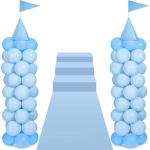 2 Sets Adjustable Blue Princess Castle Balloon Column Stand Kit Includes 140 Pcs Balloons 2 Tricorne Hat 2 Pennant 1 Carpet for Princess Birthday Party Weddings Decoration