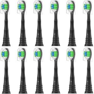 Wardimark Replacement Toothbrush Heads Compatible with Philips Sonicare Electric Toothbrush, 12 Pack Replacement Brush Head for Snap-on Electric Tooth Brushes, 1 Count(Pack of 12), Black