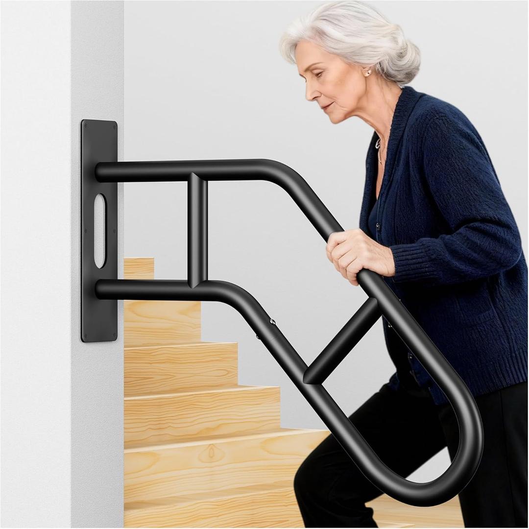 Upgraded Hand Rails for Outdoor Steps, Stair Railing Indoor & Outdoor, Hand Rail Wall Mount Stair Hand, U-Shaped Stair Handrails for 1-3 Steps, Handrail for Kids, Elderly, Pregnant Women and Disabled