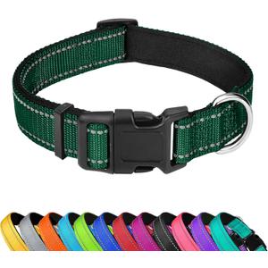 Reflective Dog Collar, Adjustable Soft Neoprene Padded Nylon Pet Collars with Buckle for Medium Dogs, Dark Green,M