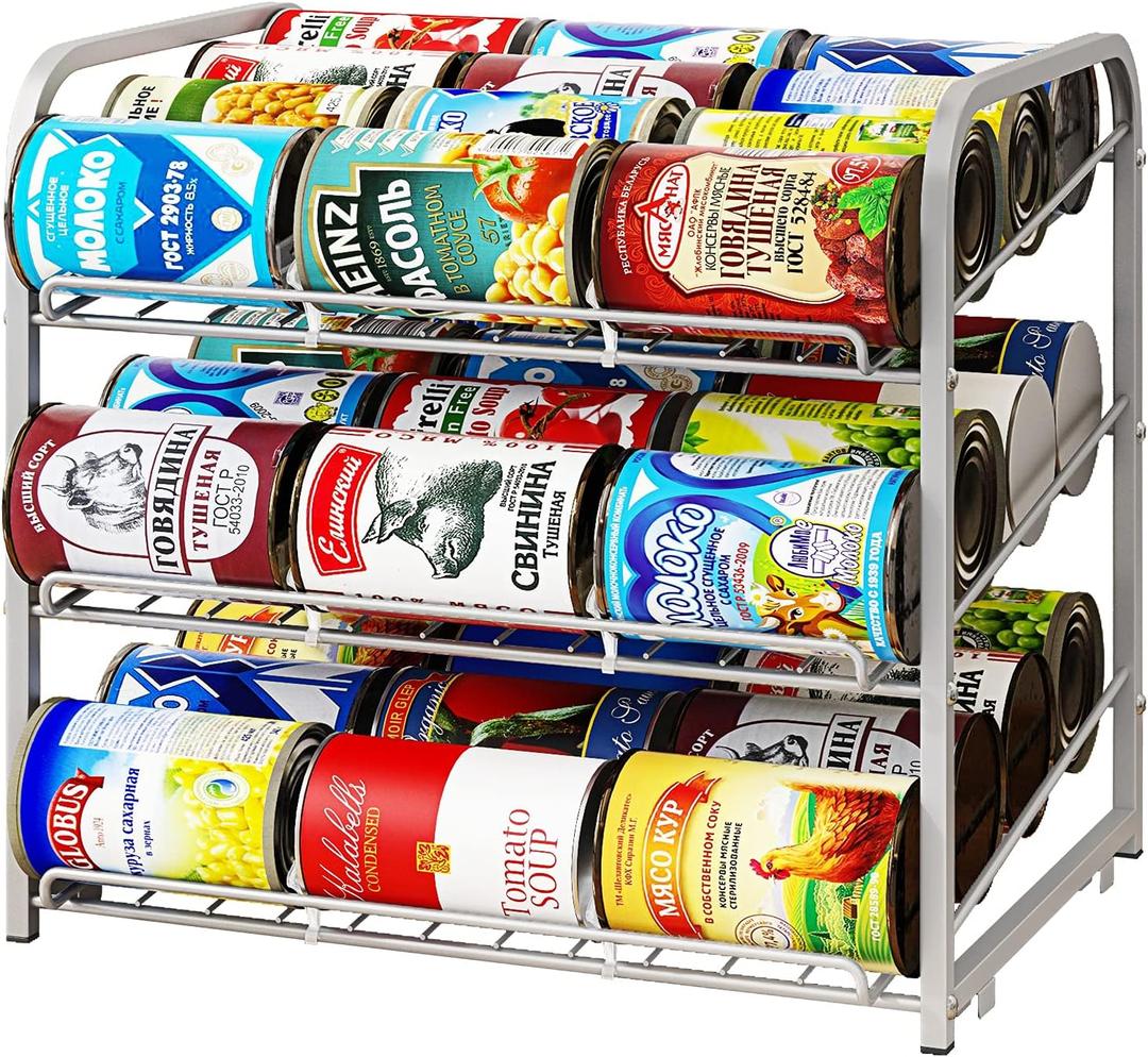 AIYAKA Can Rack Organizer, 3 Tier Stackable Can Storage Dispenser,for Food Storage, Kitchen Cabinets or Pantry, Storage for 36 Cans, Silver
