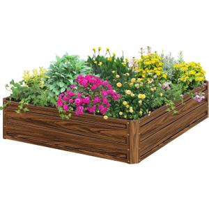SnugNiture Galvanized Raised Garden Bed 4x4x1FT Outdoor Large Metal Planter Box Steel Kit for Planting Vegetables, Flowers (Brown)