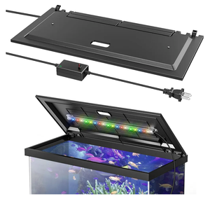 brand new in boxLED Aquarium Hood, Fish Tank Cover with Adjustable-Brightness Colored Light Tubes, Replaceable Full-Length Bulb, Fits 24-Inch Framed Aquariums, Black brand new in box brand new