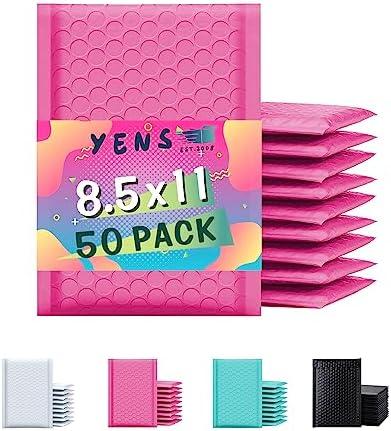 Yens Poly Bubble Mailers Waterproof Self Seal Adhesive Shipping Bags, Cushioning Padded Envelopes for Shipping, Mailing (Hot Pink, 8.5x12-50 PC)