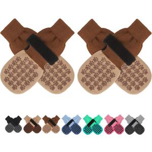 SCENEREAL Dog Socks to Prevent Licking Paws for Hardwood Floors Anti Slip, Dog Grippy Socks Shoes for Senior Small to Large Dogs, Dog Boots & Paw Protectors for Hot/Cold Scratching Pavement (M(Paw Width 2.5in), Two Color(Pack of 4)-Brown)
