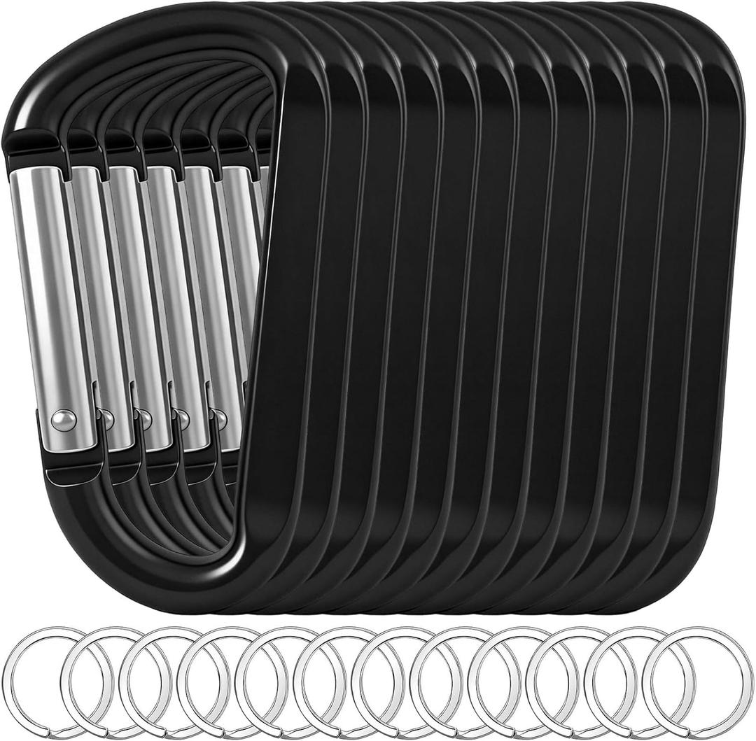 12PCS Carabiner Keychain Clip - 3" Aluminum Caribeener Key Clip,D Ring Shape Nonlocking Carabeaner Hook Buckle,Multi-Function Spring Snap Key Clips Tool for Home,Camping,Hiking,Traveling,Backpack (Black)